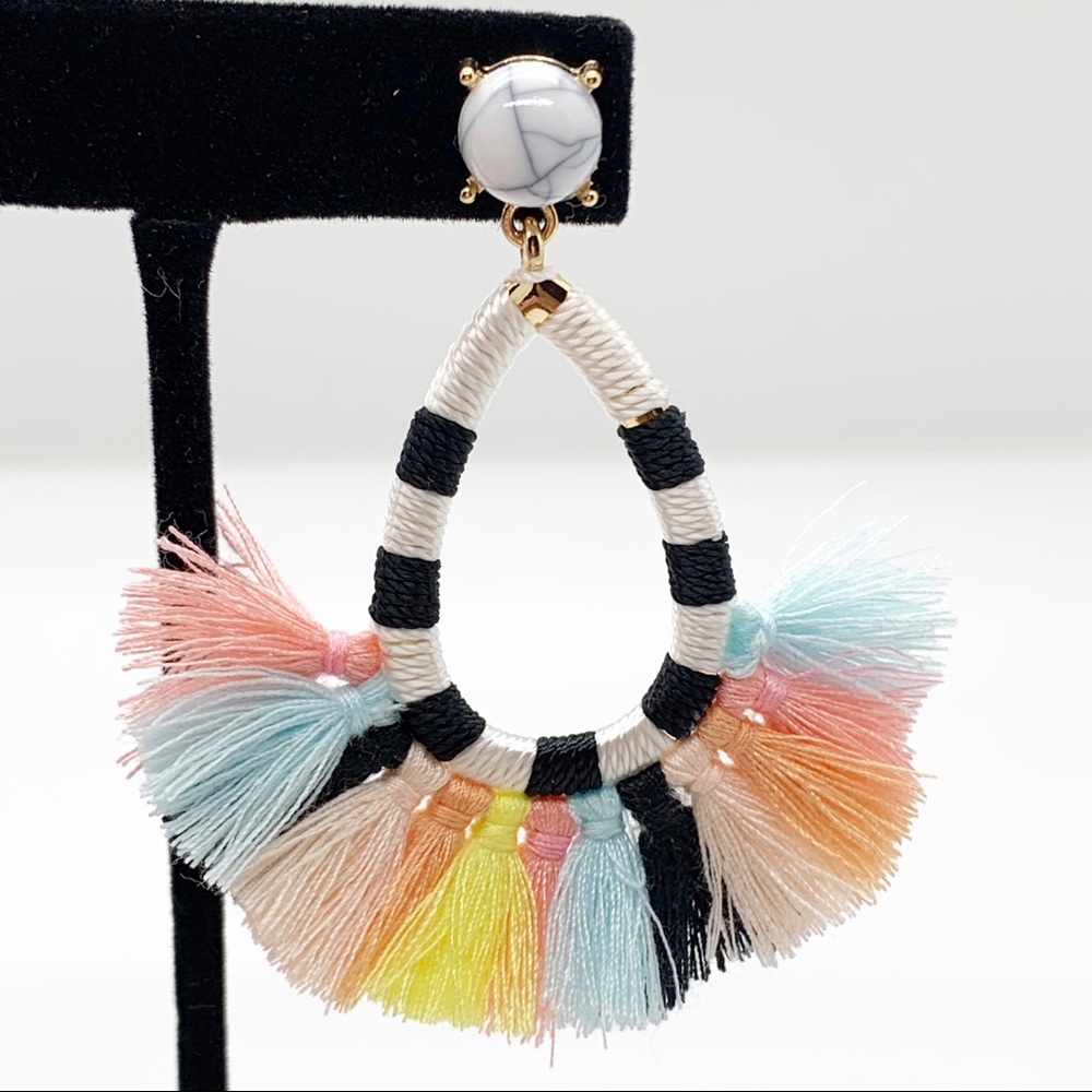 NEW Boho Colorful Fringe Statement Earrings - Picture 3 of 6